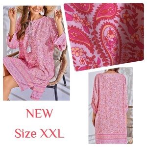 NEW Boho Pink 3/4 length dress XXL